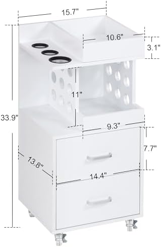 Salon Trolley with Drawers & Holders, Mobile Cart for Salon 2492 (White) - Image 3