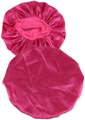 2 Pcs Extra Large Size Women Satin Bonnet Sleep Cap Silk Feeling Shower Cap Hair Scarf Wrap (Black Burgundy Hot Pink) (Hot Pink) - Image 6