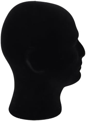 MapofBeauty Black Velvet Foam Mannequin Head Male Display Wig Stand, Black - Image 2