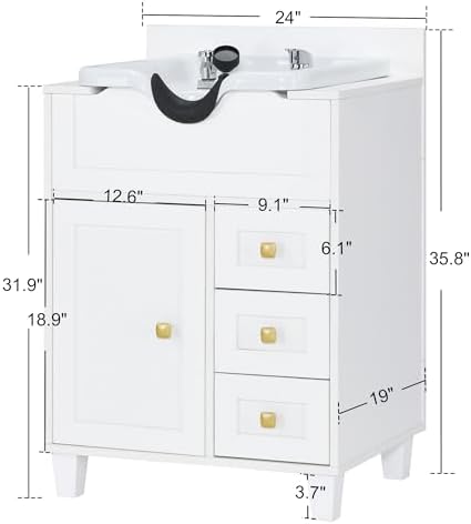 BarberPub Storage Shampoo Station with Bowl & Cabinet 7131 (All White) - Image 3