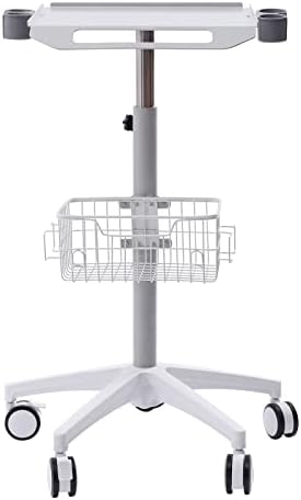 Medical Mobile Cart, 33.46-43.71in Height Adjustable Metal Trolley Cart with Medical Tray Wheels Rolling Equipment Large Tabletop & Storage Basket for Laptop Hospitals Scanner Ultrasound EKG by Unknown