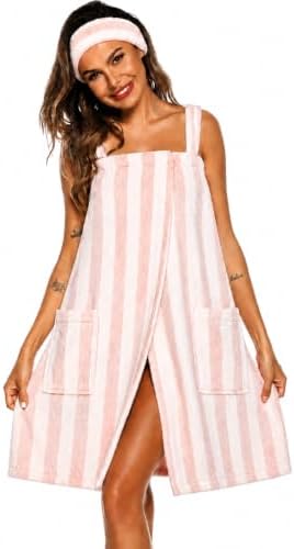 Veseacky Women Bath Wrap Towel for Womens Shower with Pocket Adjustable Spa Robe & Facial Headband by Veseacky