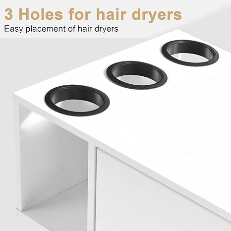 4ever2buy Wall Mount Salon Station for Hair Stylist, Hair Station with Drawer for Barber, Barber Stations for Beauty Salon Equipment with 3 Hair Dryer Holes, White - Image 5