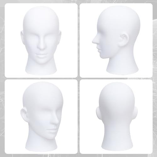 Male Mannequin Head Professional PVC Manikin Head for Display Wigs Hats Headphone Mask Sunglasses Scarf Jewelry Display Stand (Matte White) - Image 3
