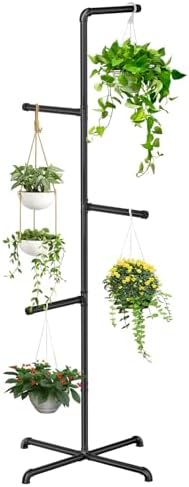 Hanging Plant Stand Indoor, Black Metal Plant Holder, 76 Inch by Chloraeon