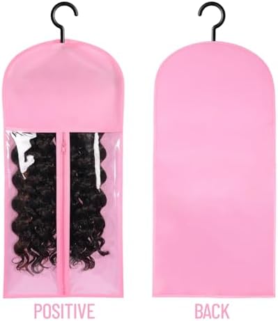 12PCS Wig Storage Bags with Hanger - Hair Extension Holder for Multiple Wigs, Extensions & Accessories (PINK) - Image 2