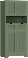 Iwell 58" H Tall Bathroom Storage Cabinet with 2 Drawers & 2 Adjustable Shelves, Bathroom Cabinet with 4 Doors, Tall Cabinet for Living Room, Dining Room, Entryway, Forest Green by IWELL