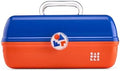 Caboodles School Spirit On-The-Go Girl Makeup Box, Blue Over Orange, Hard Plastic Makeup Organizer Box, Built-In Mirror, Secure Latch for Safe Travel, Spacious Storage for Large Items by Caboodles