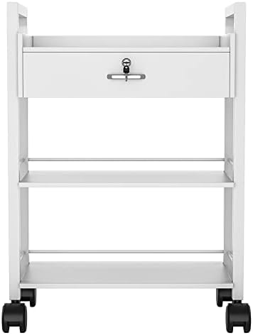 Paddie Salon Trolley Cart, Wooden Mobile Utility Cabinet Lab Cart with 1 Drawer 2 Trays, Rolling Storage Station Beauty Salon Rolling Trolley for Beauty Spa (White) - Image 6