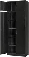 Wanfu Metal Storage Cabinet, 87" H x 32" W x 16" D Locking Storage Cabinets with 4 Adjustable Shelves and Top Cabinet for Office, Garage, Home-Black by Wanfu