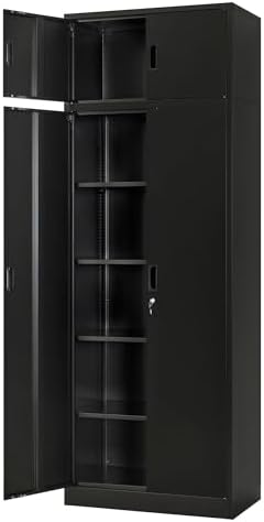 Wanfu Metal Storage Cabinet, 87" H x 32" W x 16" D Locking Storage Cabinets with 4 Adjustable Shelves and Top Cabinet for Office, Garage, Home-Black by Wanfu