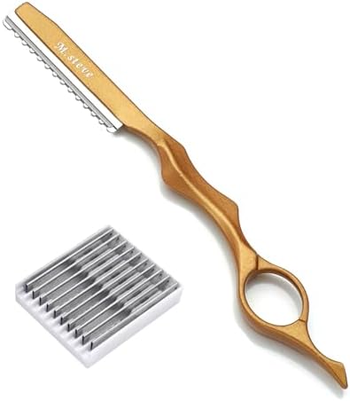 Hair Razors For Cutting Hair 6.89" with 10 Replacement Blades -Gold by MSTEVE