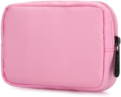 E-Tree Cute Small Makeup Bag, Cosmetic Toiletry Skin Care Make up Little Items Pouch for Purse,Zipper Mini Tech Charger Cable Electronic Organizer Case,Travel Accessories,Pink by E-Tree