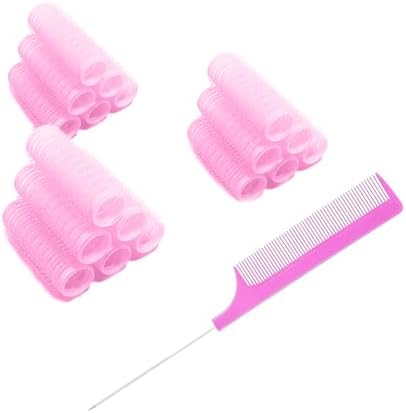 18PCS Self Grip Small Hair Curlers Heatless Roller Hair Curlers Pro Salon Hairdressing Curler DIY Curly Hairstyle Hair Rollers Tools Rat Tail Comb for Women Medium Short Hair(Pink) by MOODKEYbrand