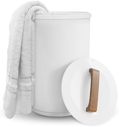 SAMEAT Heated Towel Warmers for Bathroom - Large Towel Warmer Bucket, Wood Handle, Auto Shut Off, Fits Up to Two 40"X70" Oversized Towels, White by SAMEAT