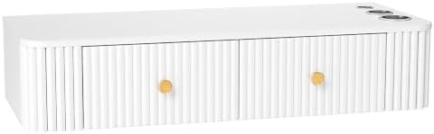 OmySalon Wall Mount Salon Station, Hair Stylist Cabinet with 3 Heat Resistant Dryer Holders, 2 Drawers, Modern Style Barber Storage Station for Barbershop Salon SPA, Solid White by OmySalon