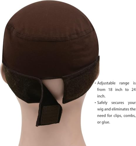 Wig Grip Cap for Women Non Slip with Wig Grip Band 2-in-1 Adjustable Bamboo Fiber Wig Caps for Women (Dark Brown) - Image 3
