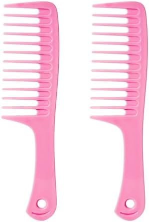 2PCS Wide Tooth Comb for Curls, Large Tooth Detangling Comb for Women & Men Wet & Dry Curly Hair(Pink-Pink) by Fgail