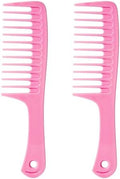2PCS Wide Tooth Comb for Curls, Large Tooth Detangling Comb for Women & Men Wet & Dry Curly Hair(Pink-Pink) by Fgail