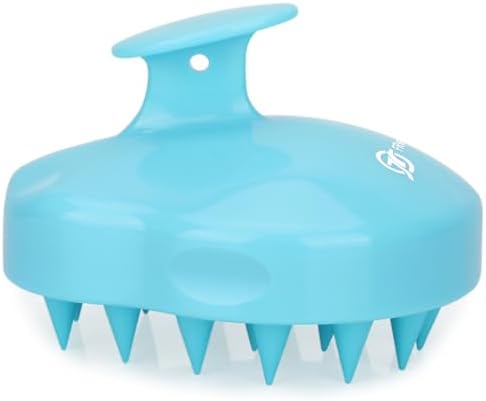 FREATECH Massager Shampoo Brush with Soft Silicone Bristles for Scalp Care, Shower Hair Scalp Scrubber Exfoliator for Dandruff Removal and Hair Growth, Wet & Dry for Men, Women and Kids, Light Blue by FREATECH