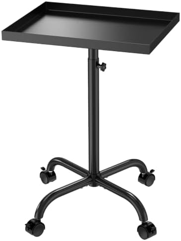 Salon Tray Cart Tattoo Tray Rolling Cart, Service Rolling Tray, Height Adjustable Styling Tray, Storage Tray Trolley for Beauty Salon Clinic Spa (Black) by JOSTZHXIN