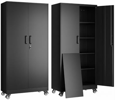 Yizosh Wheeled Metal Garage Storage Cabinet,Lockable Files Storage Cabinet by Yizosh