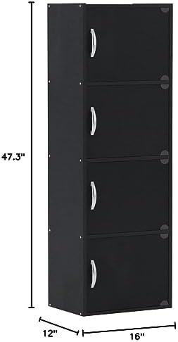 HODEDAH IMPORT 4-Shelf Bookcase Cabinet, Black - Image 3