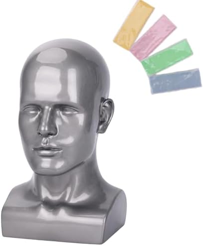 Male Mannequin Head 13.7", Silver Gray Wig Hat Display Stand by LightMay