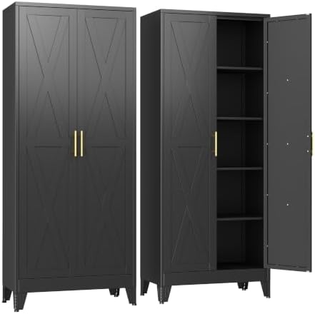 GAIOUS 71" Tall Kitchen Pantry Cabinet,Metal Storage Cabinet Black Cupboard by GAIOUS