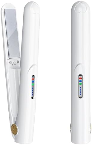 Cordless Hair Straightener and Curler 2 in 1 Ceramic Flat Iron Mini Cordless Portable Travel Hot Tools Straight Curl for Women Men USB Rechargeable with Pouch (White) by Unknown