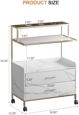 Salon Rolling Trolley with Lockable Wheels,Barber Cart,Gold,Marble - Image 6