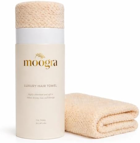 Luxury Microfiber Hair Towel Wrap for Women - Quick Dry, Super Absorbent Hair Turban, Soft & Lightweight Anti-Frizz Towel for Long, Thick & Curly Hair (Nude, 48" × 24") by MoograBeauty