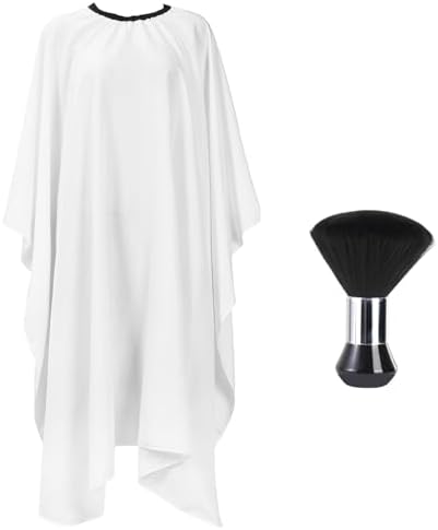 Professional Hair Cutting Cape with Neck Duster Brush, Large Size Salon Barber Cape for Men, Women and Kids(White) by YELEGAI