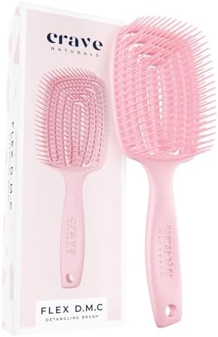 Crave Naturals FLEX DMC Detangling Brush for Thick Hair - Glide Thru Detangling Brush - Detangler for All Hair Types - Flexible Layers Square Paddle Hairbrush - Pink - Comfort Grip by CraveNaturalsDetanglingBrush