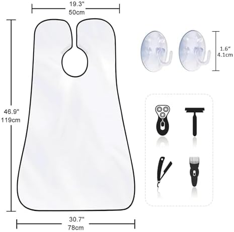 Beard Bib for Men, Shaving Hair Catcher Apron with Suction Cups, White - Image 4
