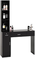 OmySalon Salon Stations for Hair Stylist, Locking Barber Station Organizer, Wall Mount Hair Styling Equipment with 2 Drawers, 1 Storage Cabinet, 3 Open Shelves, for Beauty Spa Hairdresser, Black by OmySalon