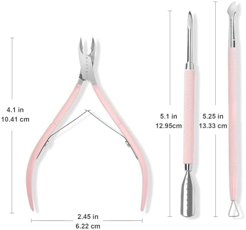 Makartt 3 Pcs Pink Cuticle Nipper Set, Stainless Steel Pusher & Scraper - Image 6
