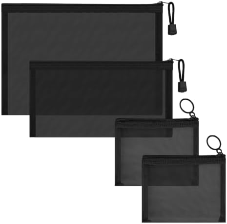 Mesh Bags with Zipper Set (4 Packs), Nylon Makeup Bag Cosmetic Pouches Travel Organizer Case for Purse Diaper Bag Home Organizing Black 2*Mini/1*Medium/1*Large by CarryEpic