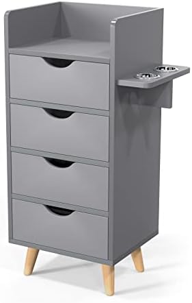 OmySalon Salon Station, 4 -Layer Beauty Barber Salon Styling Station Organizer Equipment, Hair Stylist Storage Cabinet with 2 Hair Dryer Holders, 4 Drawers and Raised Table Legs, Grey by OmySalon