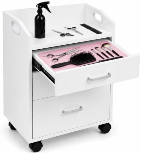 Salon Trolley Cart with 3 Drawer, Open Top Tray, Compact Rolling Salon Cart by Nuanchu