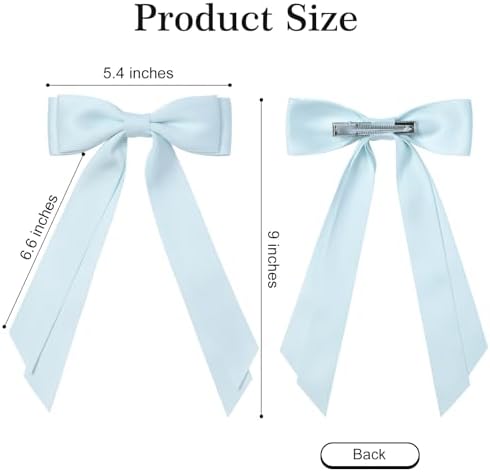 2PCS Blue Hair Bows, Large Ribbon Bow Hair Clips for Girls Women Cute Ponytail Holder Accessories for Toddlers Kids Teens - Image 4