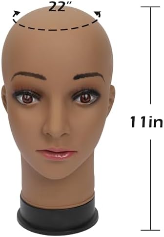 BHD BEAUTY Bald Mannequin Head Brown Female Professional Cosmetology for Wig Making, Display wigs, eyeglasses, hairs with T pins 22'' - Image 2