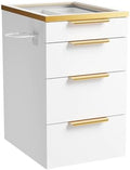 OmySalon Wall Mount Salon Station, Hair Stylist Cabinet with Glass Top, 4 Drawers & Hair Dryer Holder, Barber Storage Furniture for Barbershop, Beauty SPA, White Gold by OmySalon
