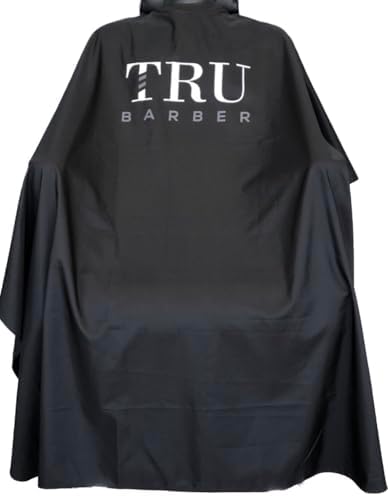 TRU BARBER Silicone Neck Cape, 100% Polyester, Lightweight and Waterproof, Professional Hair Salon Cutting Cape With Snap Closure, 50" x 58" (Black/White) by TRUBARBER