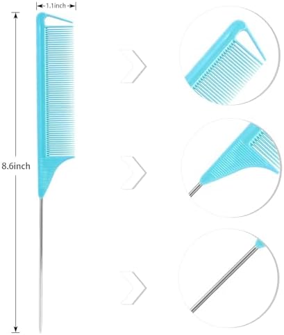 Kunihiko Rat Tail Comb Hair Clips Set: 3Pcs Rat Tail Combs, 7Pcs Alligator Clips (Black, Purple, Blue) - Image 5