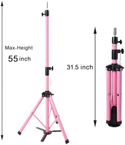 Heavy Duty Head Stand, Reinforced Mannequin Head Stand Tripod, Pink Wig Stand Tripod,Wig Stand for Styling, Adjustable Holder For Wig Making Display (55 inch with pedal) - Image 5