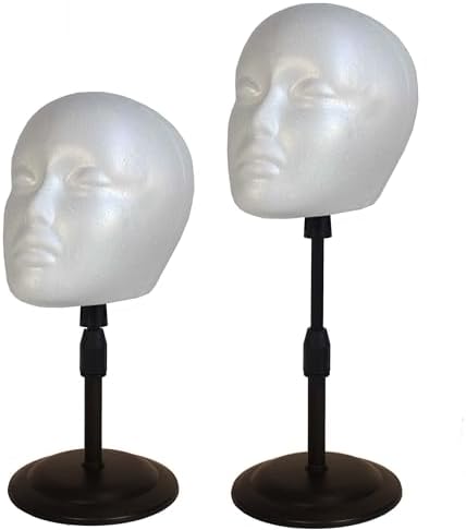 2 PACKS Adjustable wig or hat styrofoam mannequin head holder stand (13”to 17”) by FASHION+DO