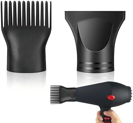 2 Pcs Universal Blow Dryer Comb Attachment Set Black Plastic Hair Concentrator Diffuser Nozzle Replacement Hair Dryer Attachments for Salon and Home Use Hair Dryer Nozzle by YAFIYGI