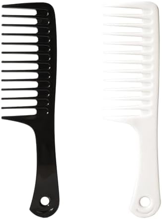 2PCS Wide Tooth Comb for Curls - Large Tooth Detangling Comb for Wet & Dry Curly Hair - Women & Men (Black-White) by Fgail