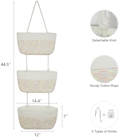 TeoKJ Over the Door Hanging Basket Wall Organizer White&Rainbow Stitching - Image 5